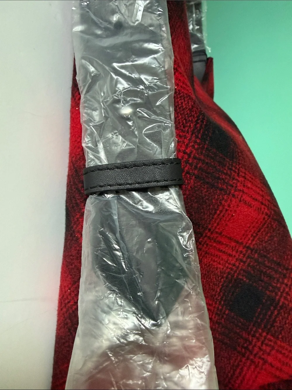 Large J Jill Wool Red and Black Plaid Hobo Bag with Leather Strap NWT